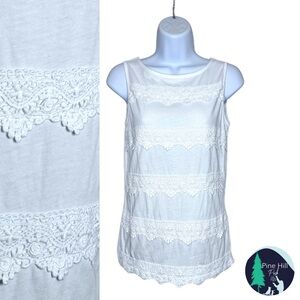 Talbots Tank Top Cami Womens P PP Petite XS White Lace Trim Sleeveless Top EUC
